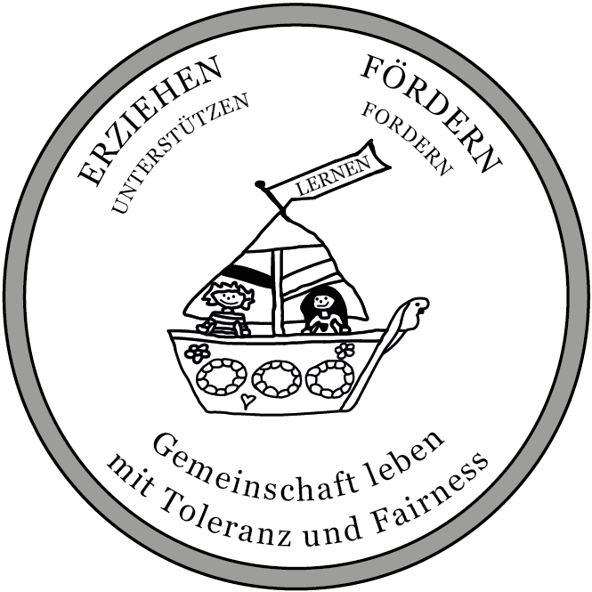 A circular logo of the school. Theme: Educating, Supporting, Community
